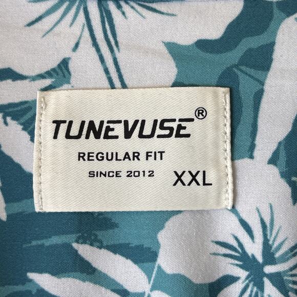 Tunevuse Hawaiian Shirt Mens XXL Blue Palm Stretch Cruise Resort - Picture 2 of 8